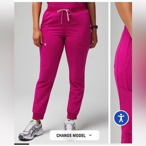 Figs Technical Collection Zamora Bright Pink Scrub Cargo Pants Joggers